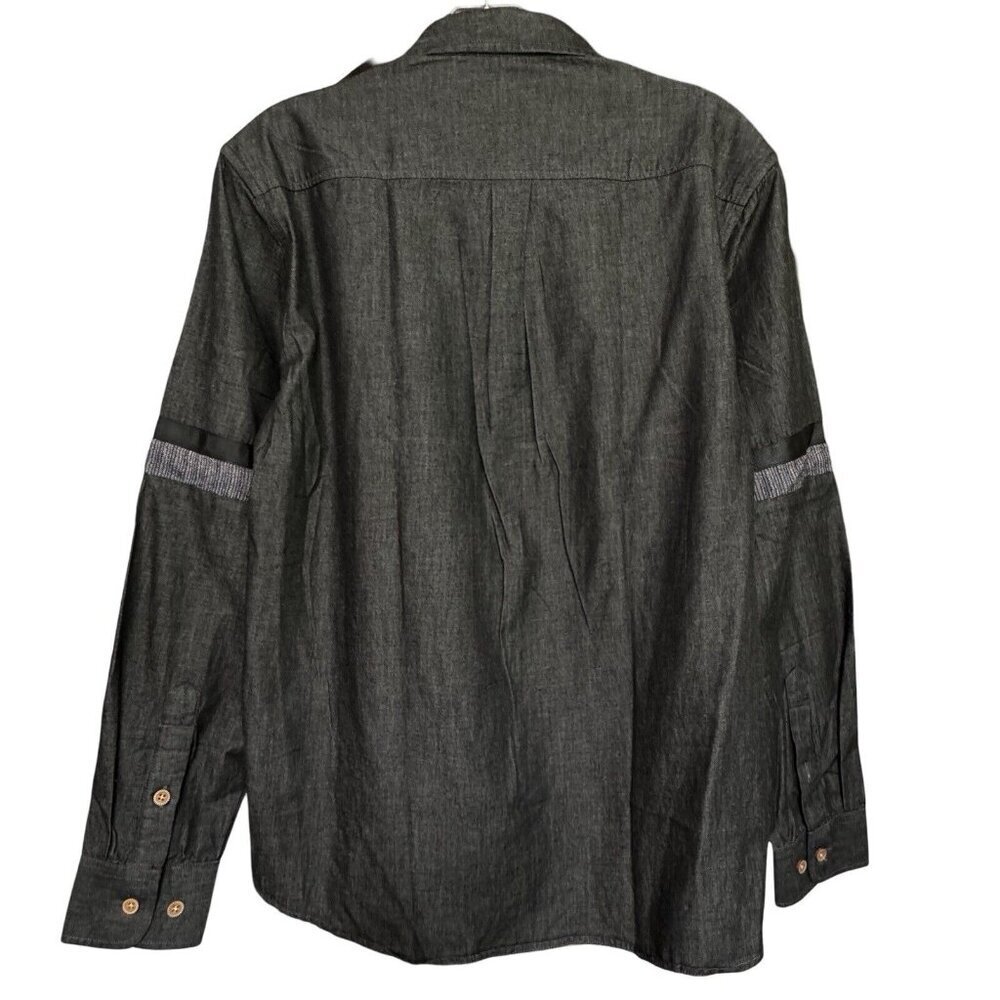 COOFANDY Men's Black Chambray Button Up Shirt Small Deco Arm Trim Casual NEW - Picture 3 of 16